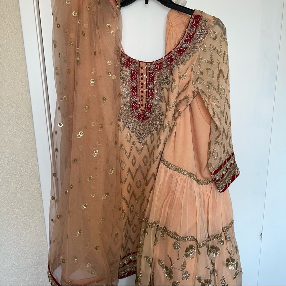 Peach Gharara Sharara Palazzo Suit